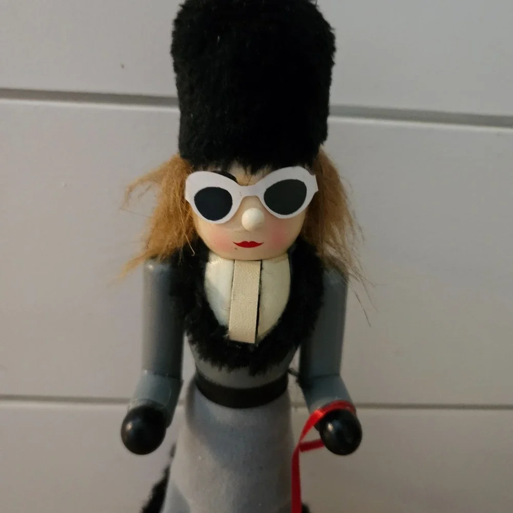 Unique Fashion Nutcracker Woman w Dog Sunglasses Faux Fur Modern Christmas Decor